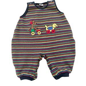 Vintage Cotton-blend Rainbow Striped Baby Romper with Duck & Mouse Design